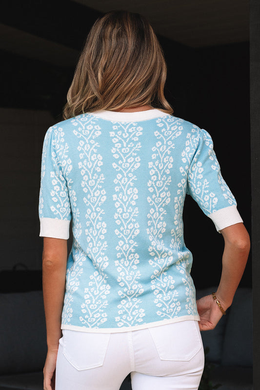 Leilani Floral Crewneck Short Sleeve Sweater