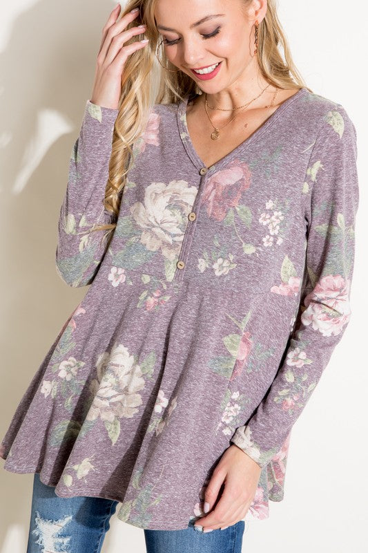 FLORAL TRIBLEND BABYDOLL TOP