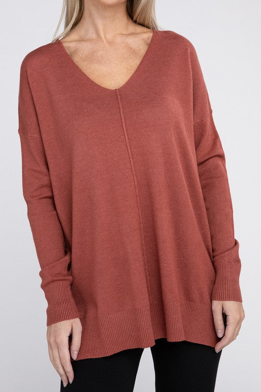 GARMENT DYED FRONT SEAM SWEATER