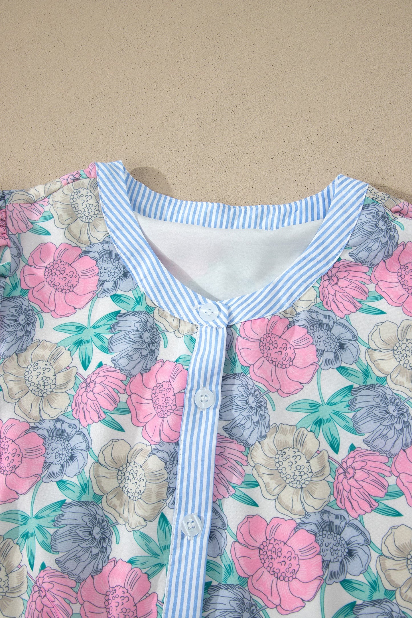 Floral Stripe Contrast Trim Belted Ruffle Dress