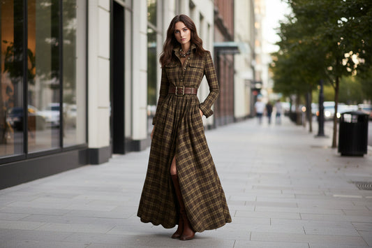 Women's Printed Lapel Slim-Fit Dress – Elegant Commuter Style