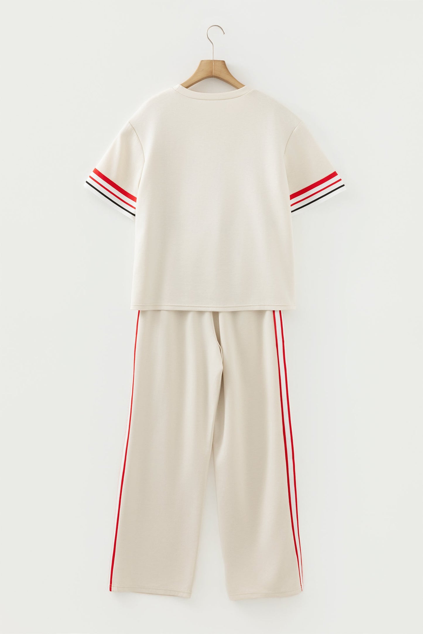 Contrast Stripe Crewneck Top & Straight Pants Set
