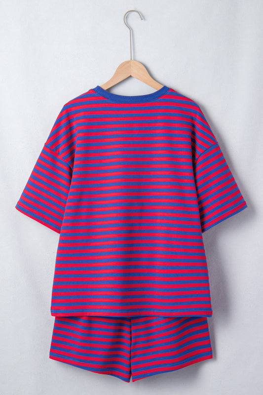 Stripe Short Sleeve Top & High Waist Short Set