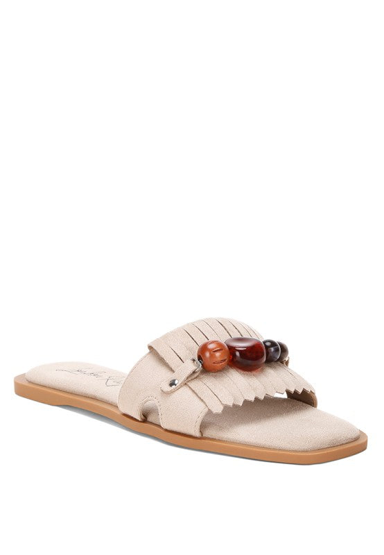 Dinasa Beaded Slip on Flats Sandals