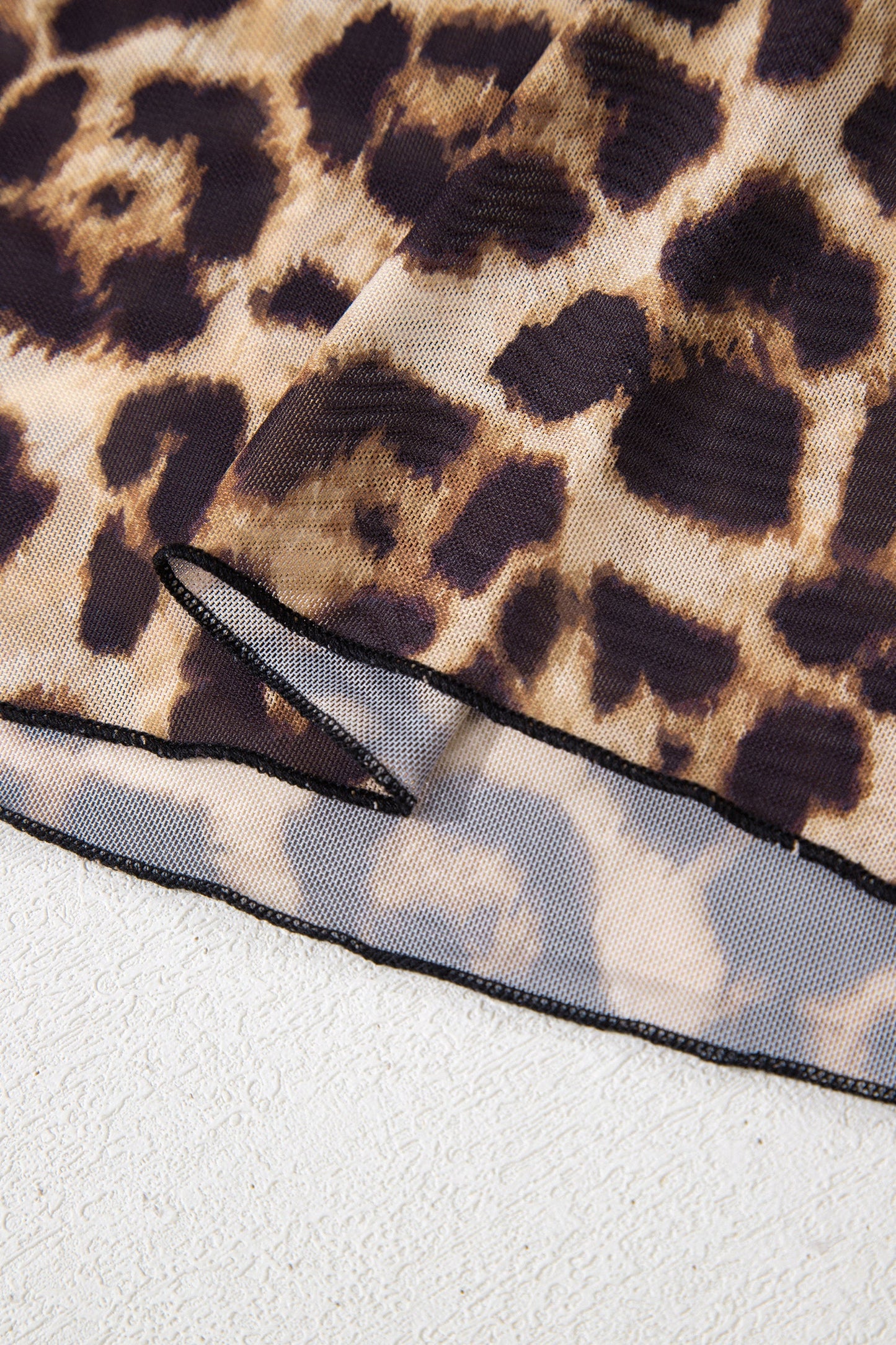 Leopard Mesh Mock Neck Long Sleeve Top
