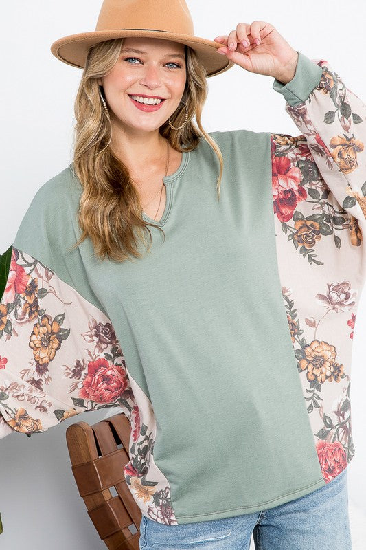 FLORALTERRY MIXED CASUAL BOXY TOP