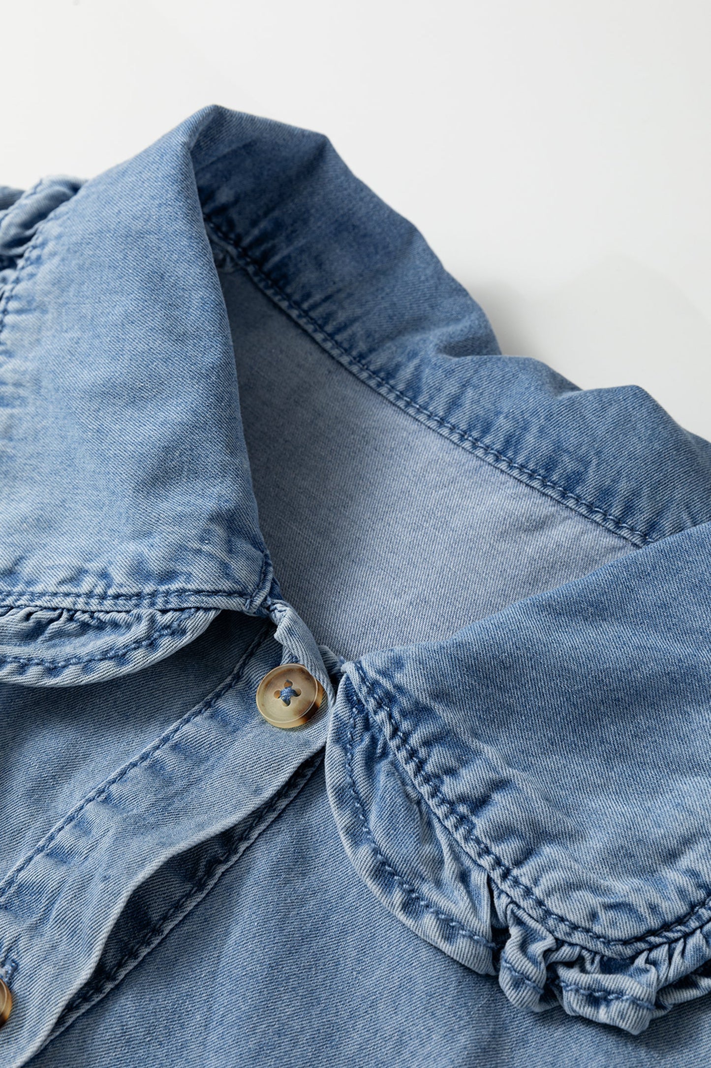 Western Denim Ruffle Peter Pan Collar Shirt