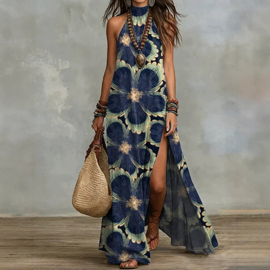 Women's Sleeveless Split Floral Print Maxi Dress