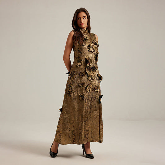 πΈ Three-Dimensional Floral Sleeveless A-Line Dress