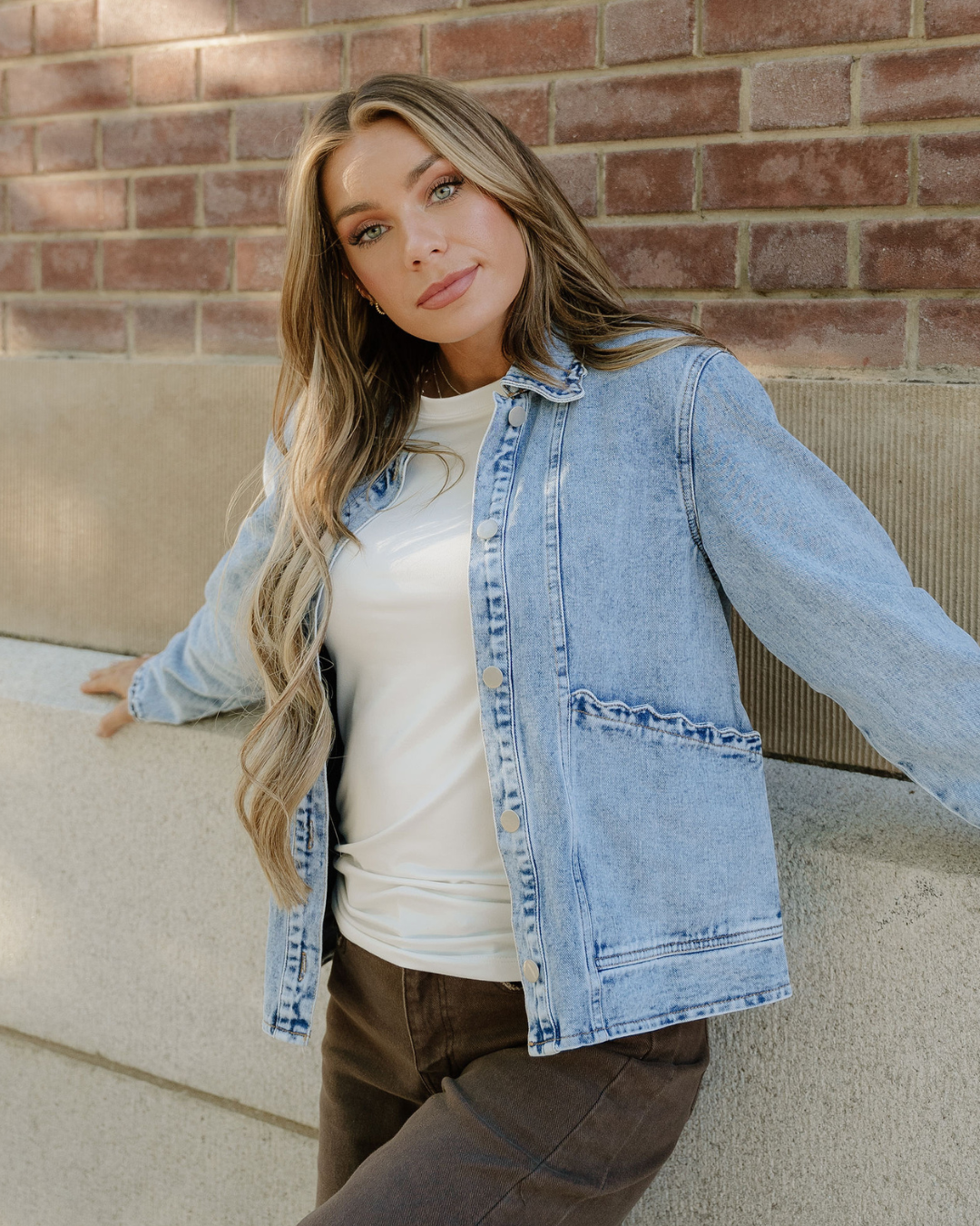 Solana Scallop Trim Collar Mineral Washed Denim Jacket