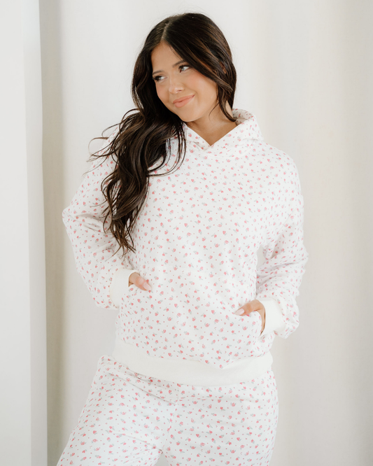 Rose Sweat Set Floral Kangaroo Pocket Hoodie Pants Set