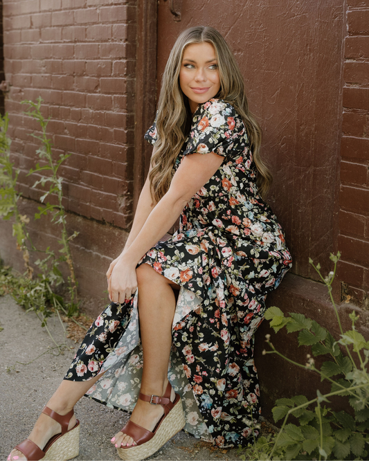Calla Black Floral Maxi Dress | Tiered V Neck Dress