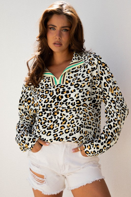 Laurel Leopard V Neck Blouse boutique fashion for women
