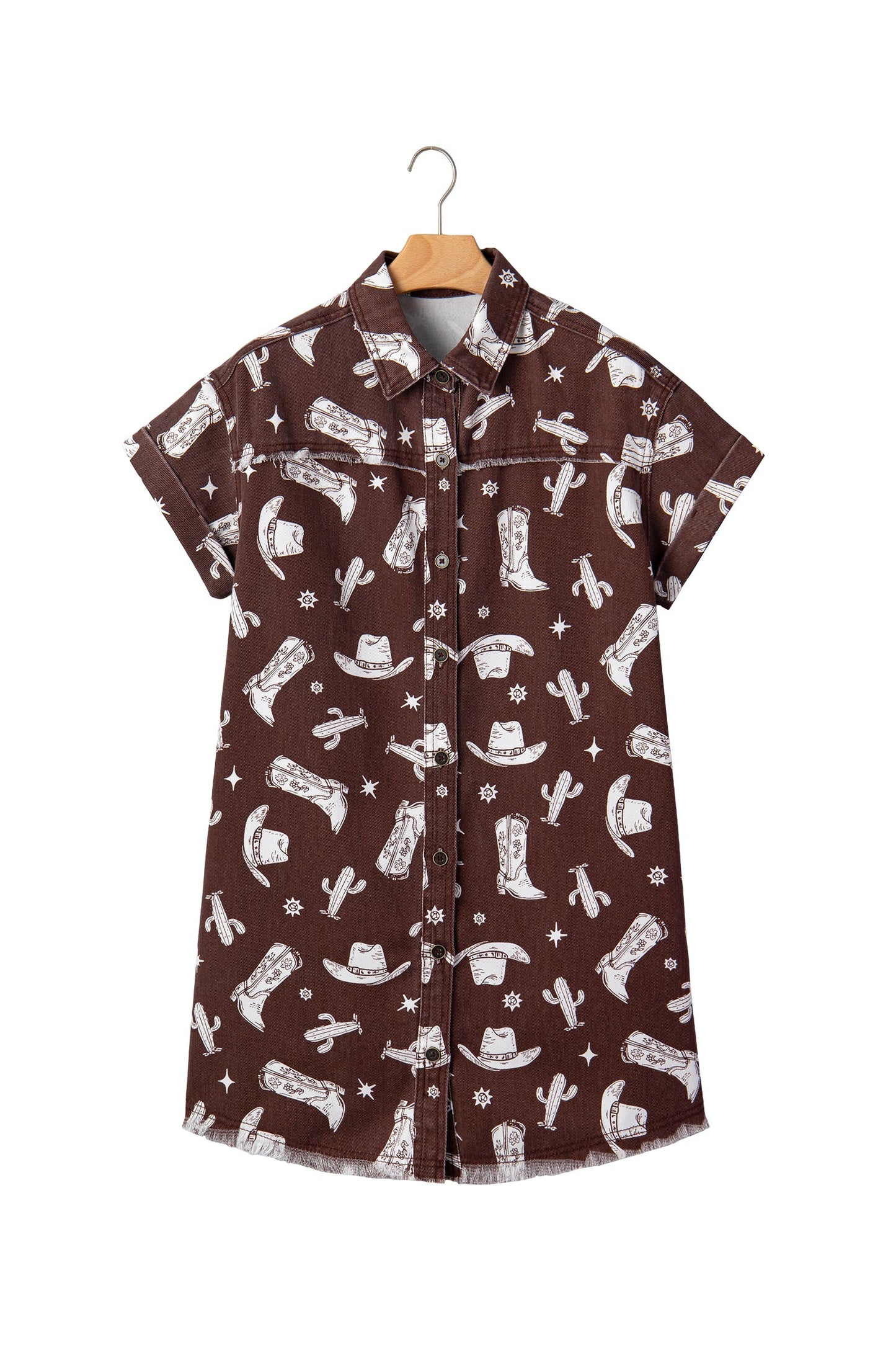 Western Cowgirl Cactus Raw Edge Denim Dress