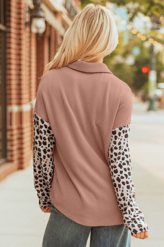 Journee Leopard Ribbed Casual Shacket