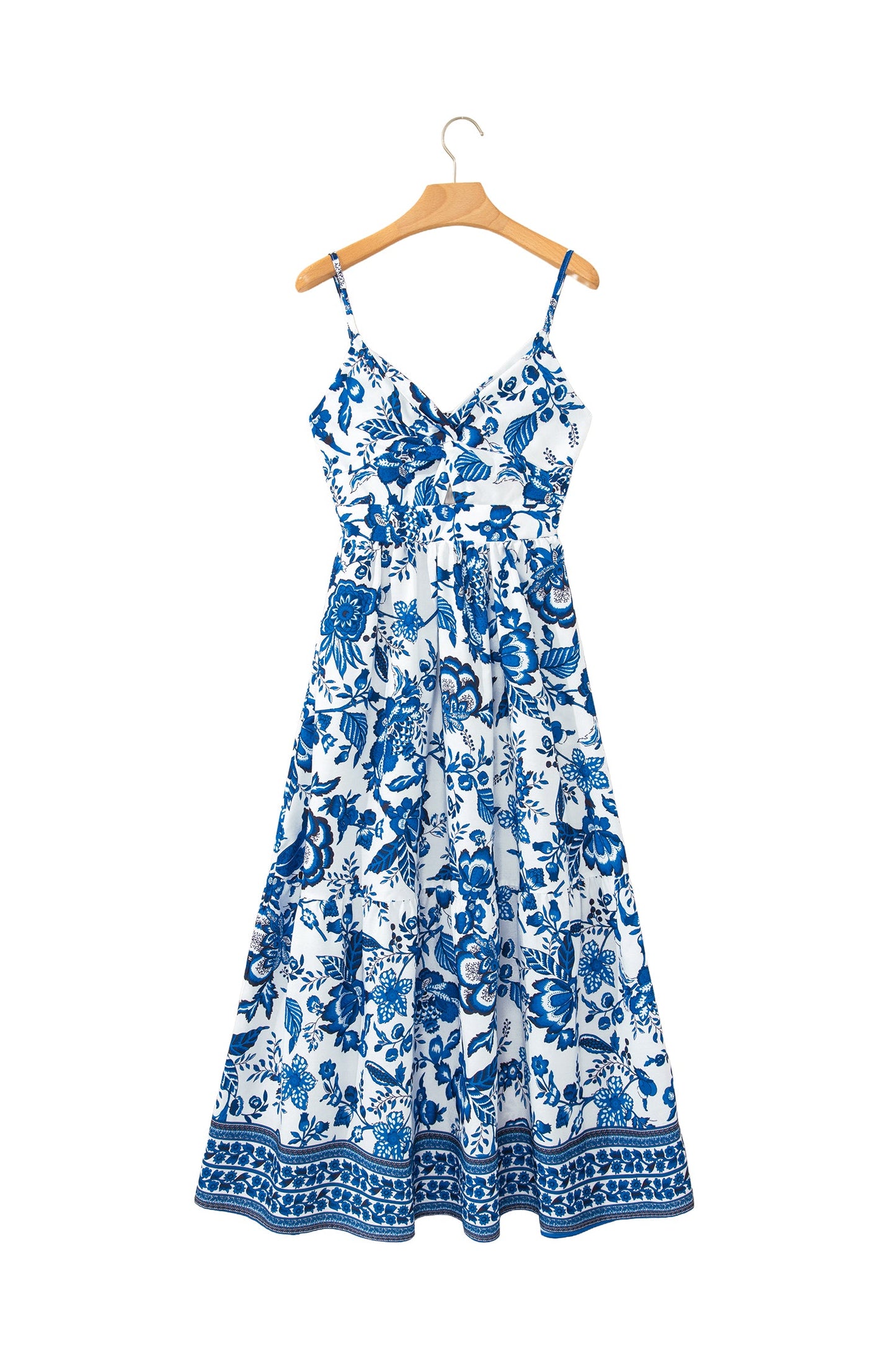 Floral Twisted Bust Spaghetti Strap Backless Maxi Dress