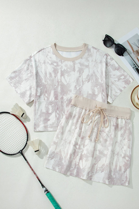 Woodland Camo Raw Edge Cropped Top & Skirt Set
