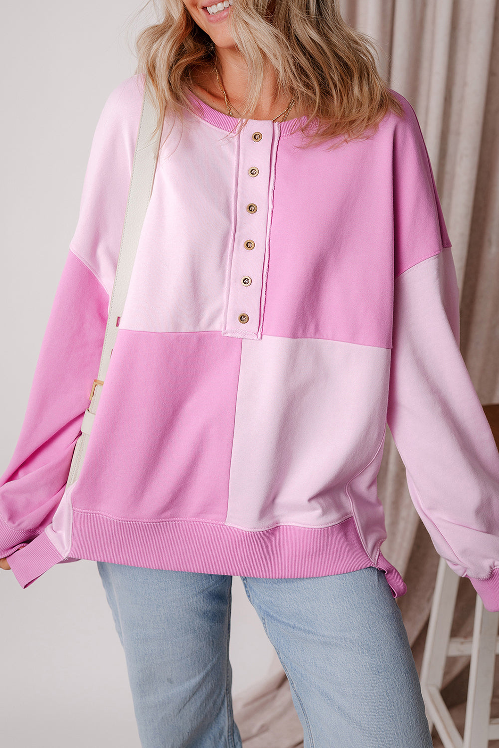 Colorblock Crewneck Henley Sweatshirt