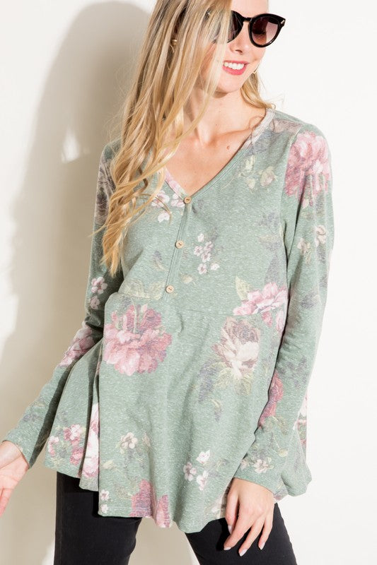 FLORAL TRIBLEND BABYDOLL TOP