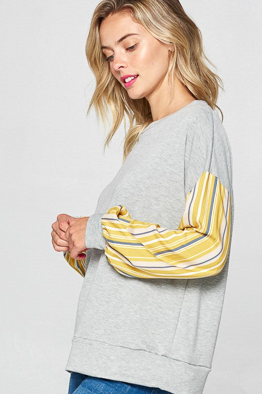 STRIPE SOLID MIXED SWEATSHIRT TOP