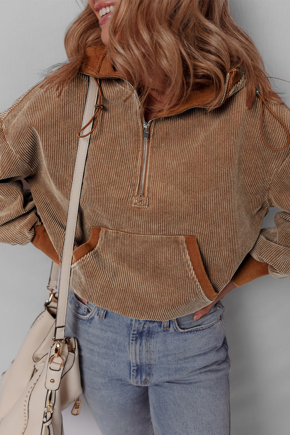 Abigail Kangaroo Drawstring Corduroy Hoodie