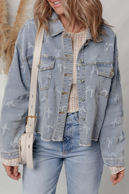 DENIM BOW LIGHT WASH RAW HEM JACKET | MODERN EMPORIUM – trending style from Modern Emporium