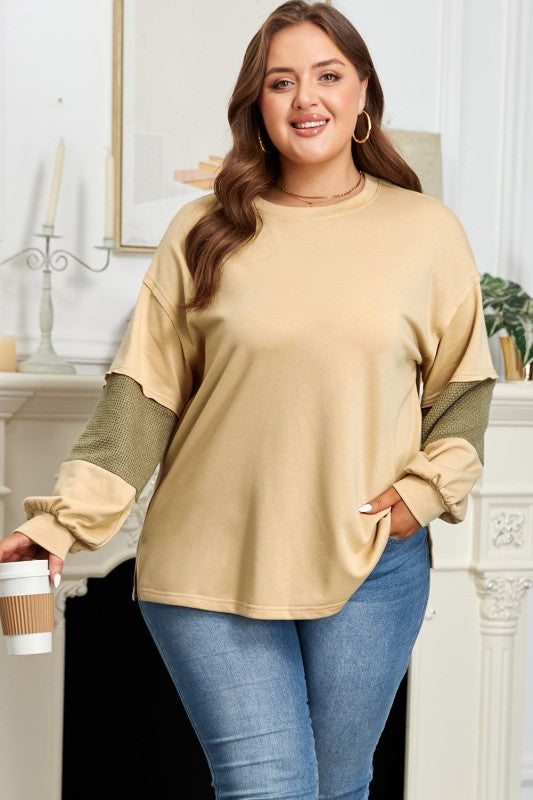 PLUS SIZE REVERSE SEAM PATCHWORK DROP SHOULDER TOP | MODERN EMPORIUM - Modern Emporium Boutique