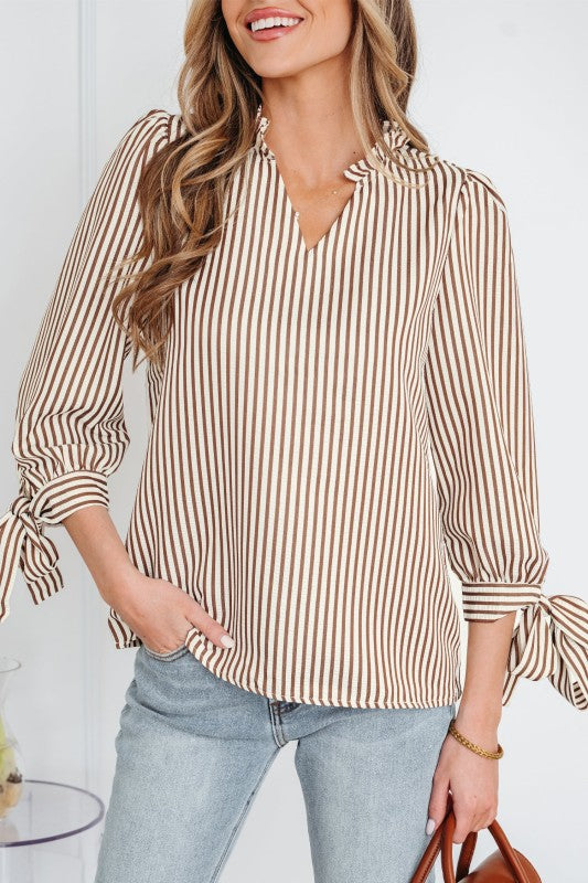 Blair Tied Cuffs Seersucker Blouse boutique fashion for women