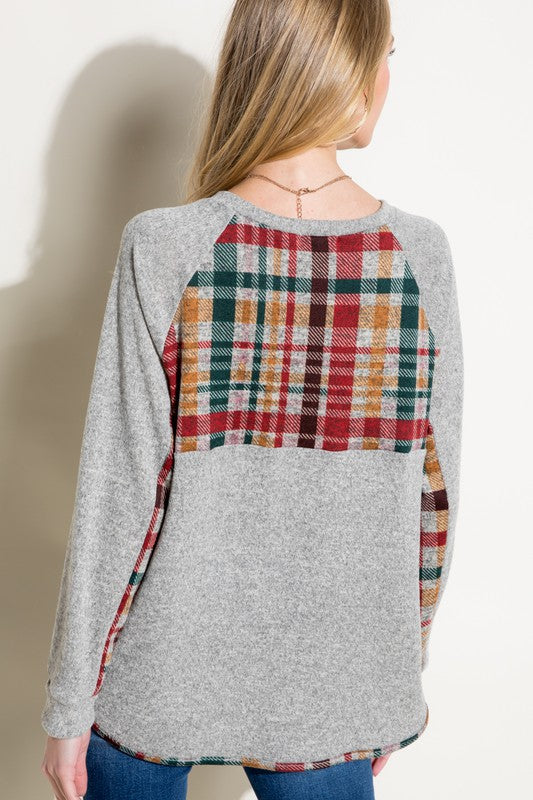 MULTI COLOR PLAID MIXED TOP