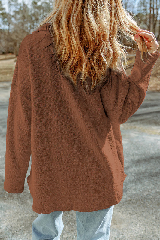 Solid Reverse Seam Button-Front Terry Shacket