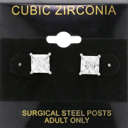 7mm Square CZ stud Earrings