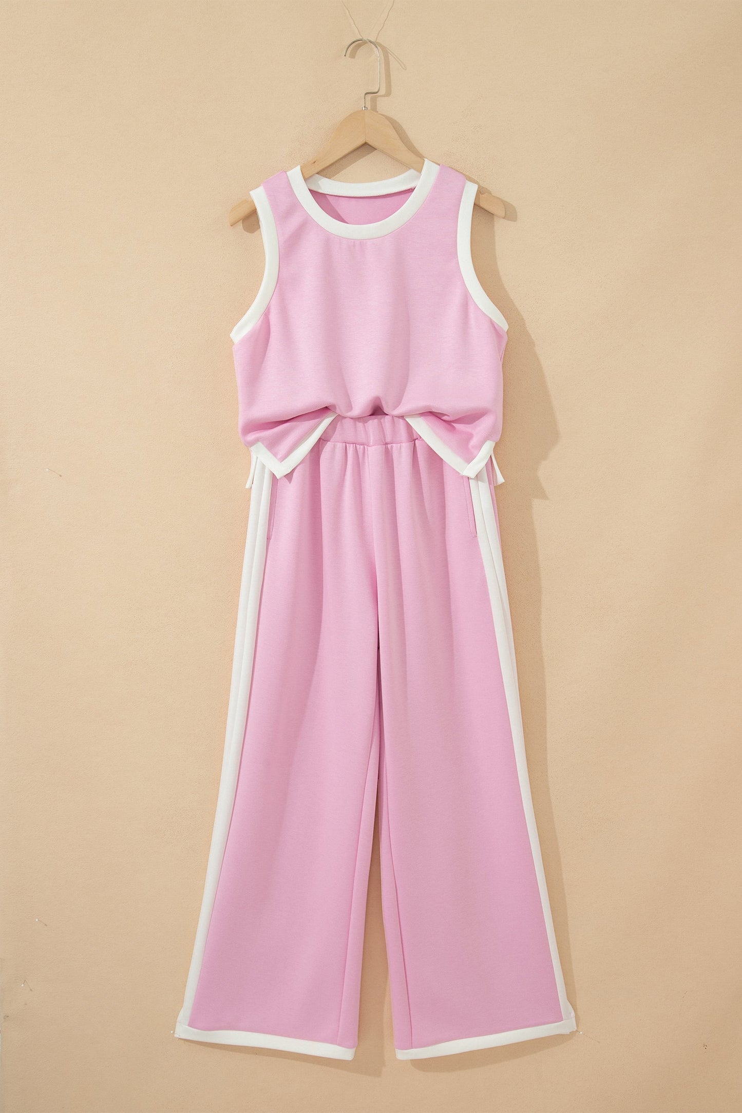 Colorblock Cropped Tank & Elastic Waist Pants Set