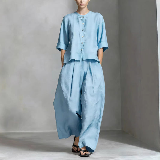 Three-Quarter Sleeve Shirt & Loose Trousers Two-Piece Set
