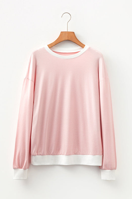 Stripe Contrast Trim Patchwork Top
