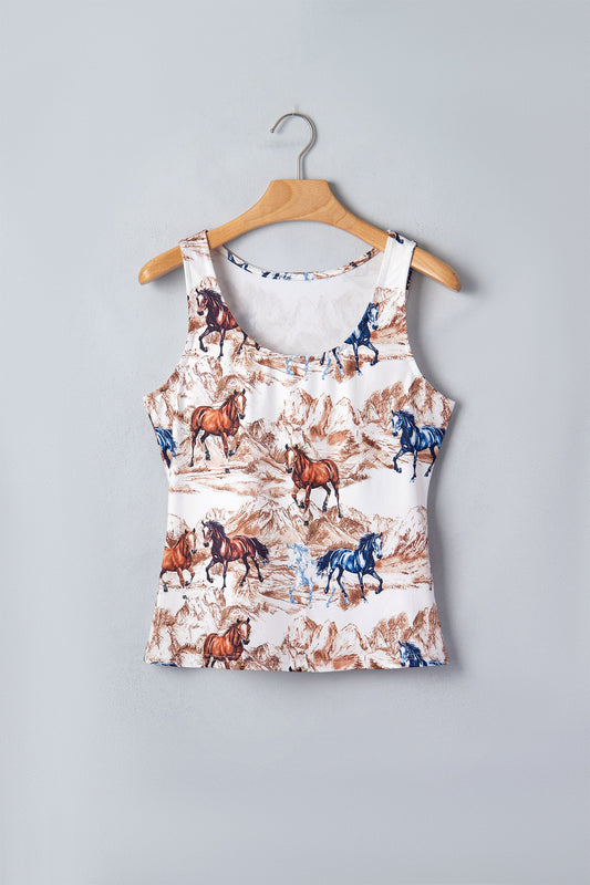 Western Horse Scoop Neck Tank Top