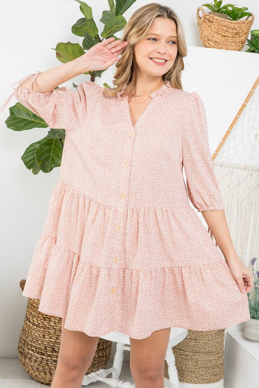 DOT BUTTON DOWN TIERED DRESS