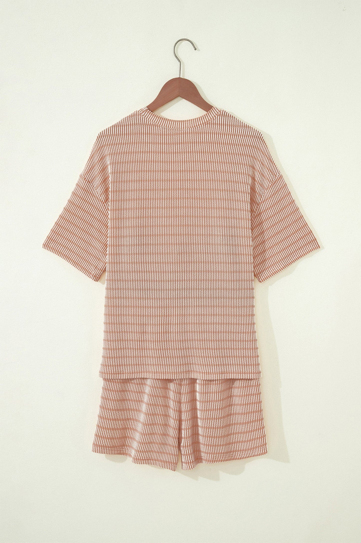 Stripe Corded Knit Tee & Drawstring Short Set