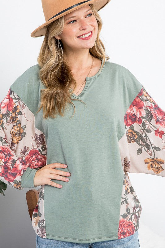 FLORALTERRY MIXED CASUAL BOXY TOP