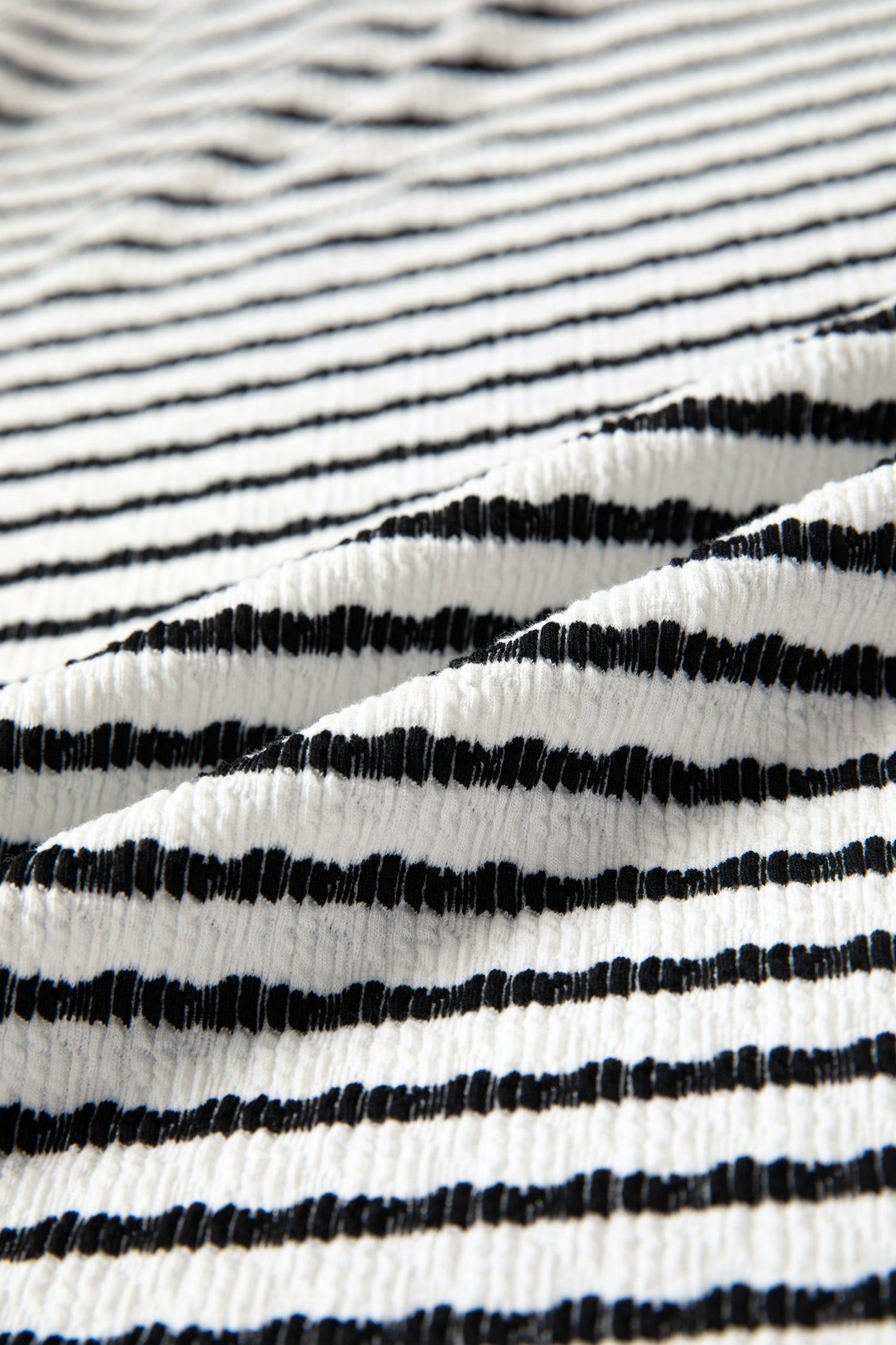 Stripe V-Neck Corded Knit Long Sleeve Top