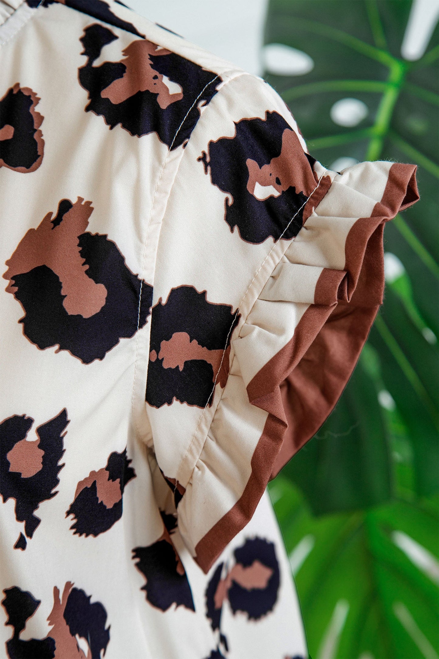 Leopard Ruffle Sleeve Button Up Blouse