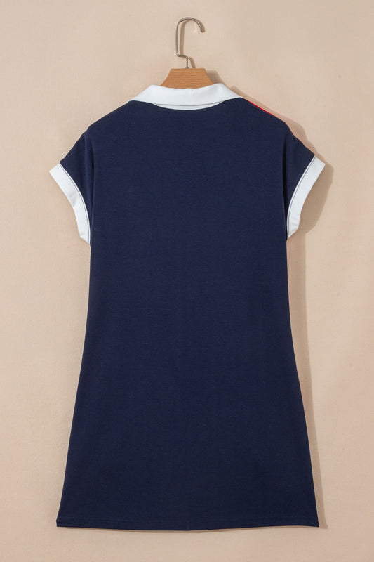 Americana Colorblock Stripe Zip Collar Mini Dress