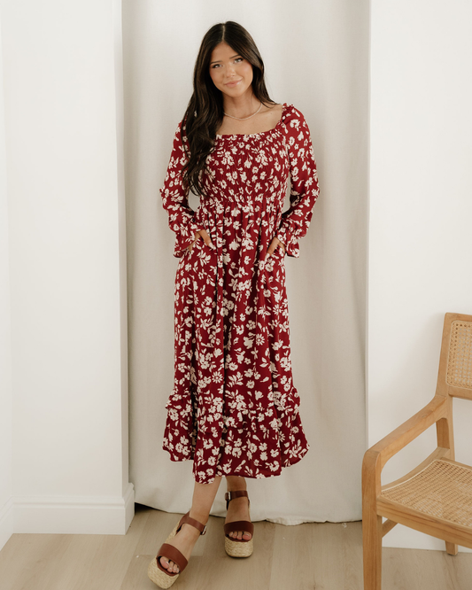 Lydia Sleeve Square Neck Smocked Maxi Dress