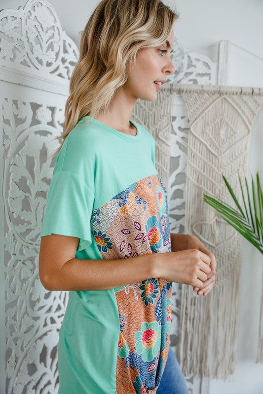 SOLID FLORAL MIXED BOXY TOP