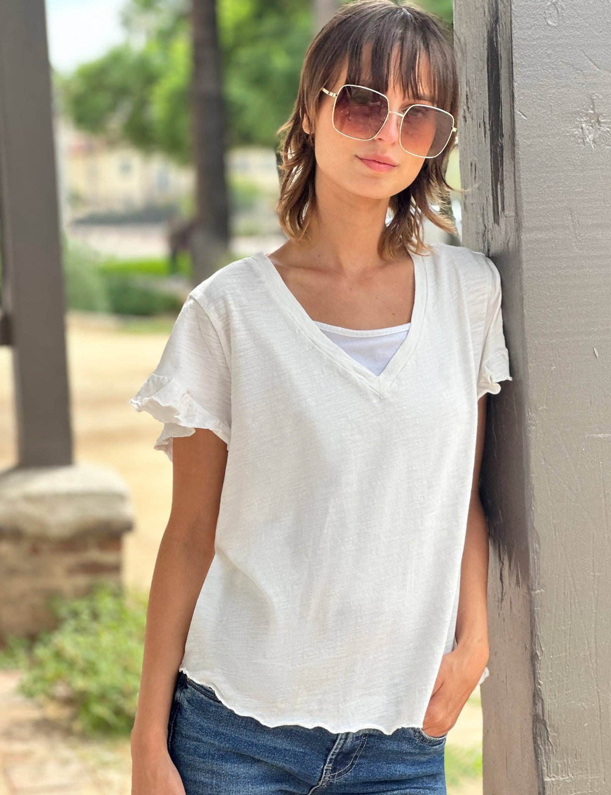 Everyday Ruffle V-Neck Tee