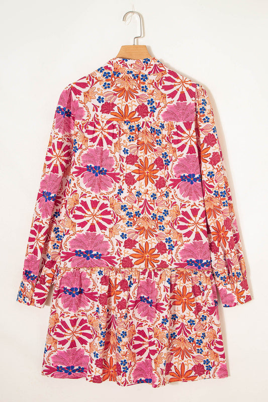 Floral Collared Long Sleeve Mini Dress