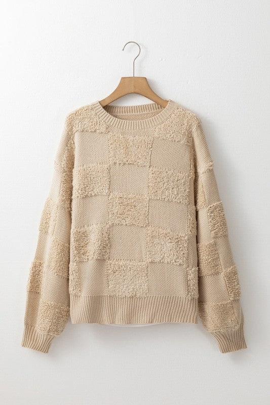 EMILY CHECKERED SHERPA LOOSE SWEATER | MODERN EMPORIUM – trending fashion from Modern Emporium