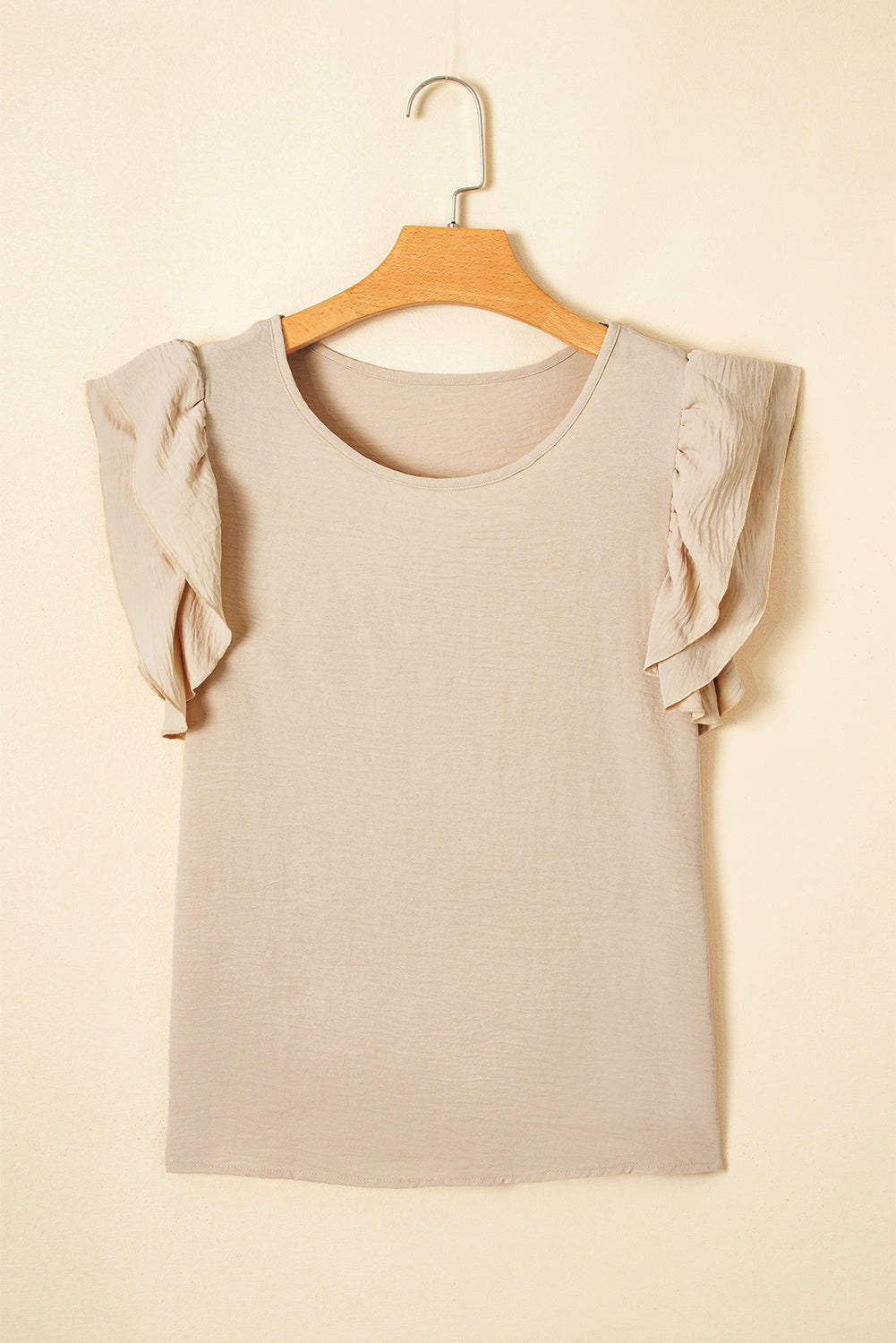 Solid Ruffle Short Sleeve Blouse