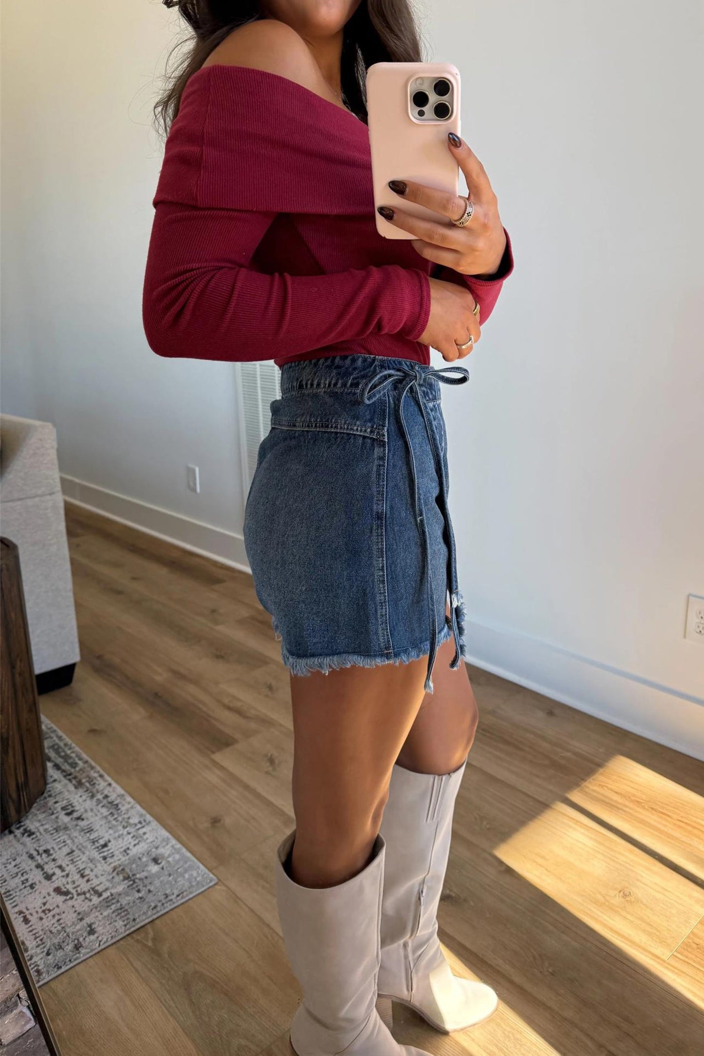 Denim Wrapped Tie Waist Skort