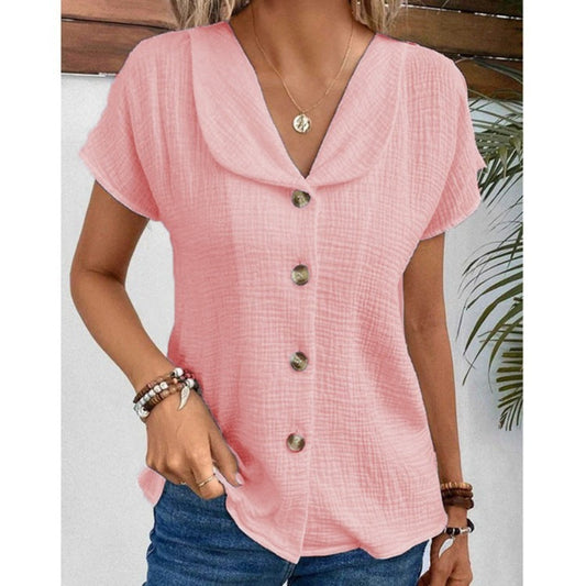 π Women's Summer Solid Color Short-Sleeved Button Cardigan Top