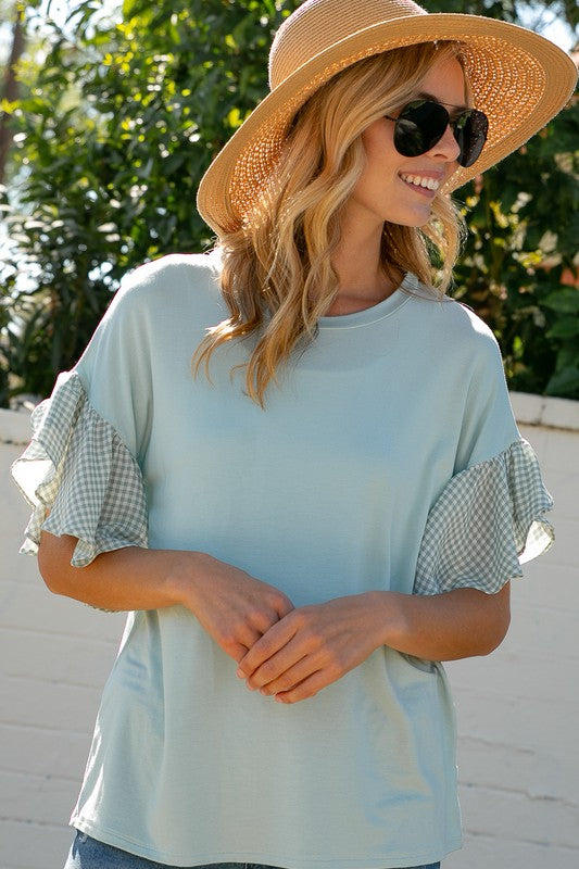 PLUS SOLID CHECKER MIXED BOXY TOP
